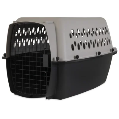 Plastic Travel Pet Carrier for Pets 15-25 lb - Grey