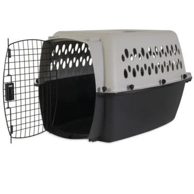 Plastic Travel Pet Carrier for Pets 15-25 lb - Grey